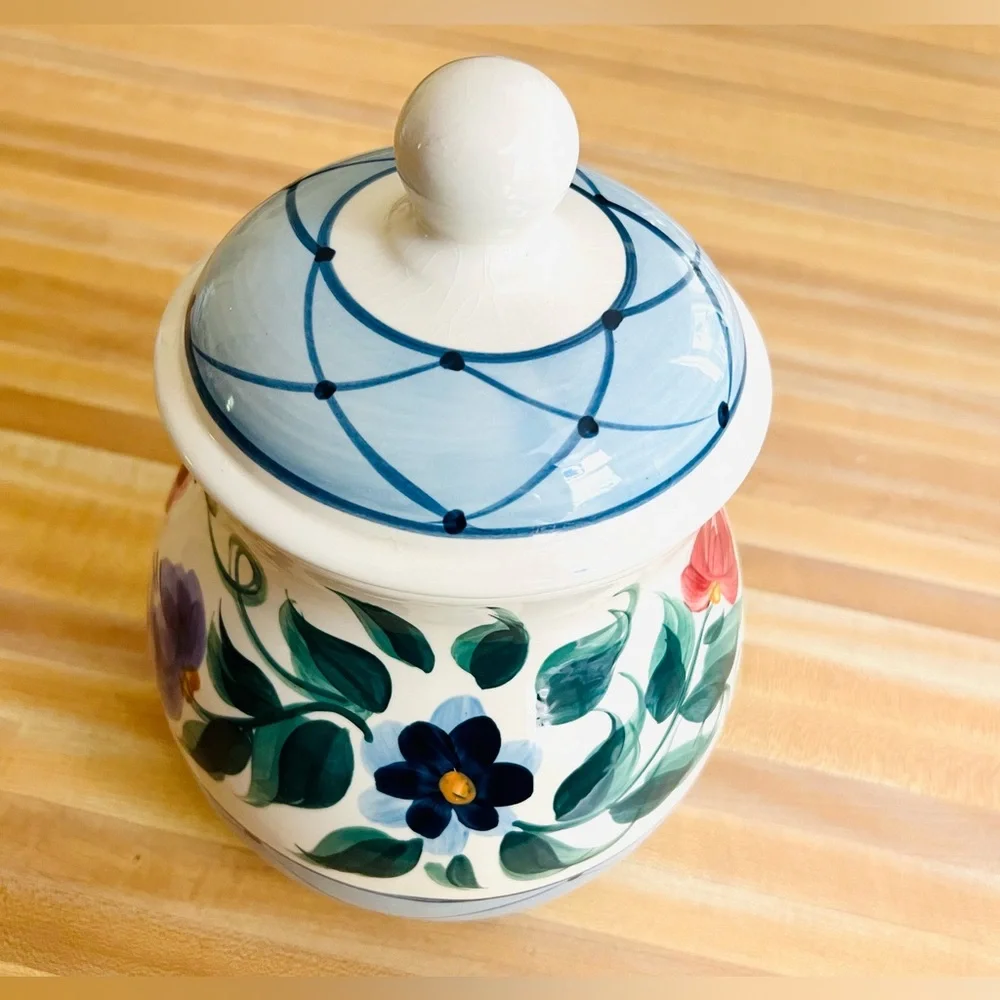 Ceramic Floral Kitchen Canister - Blue and Green